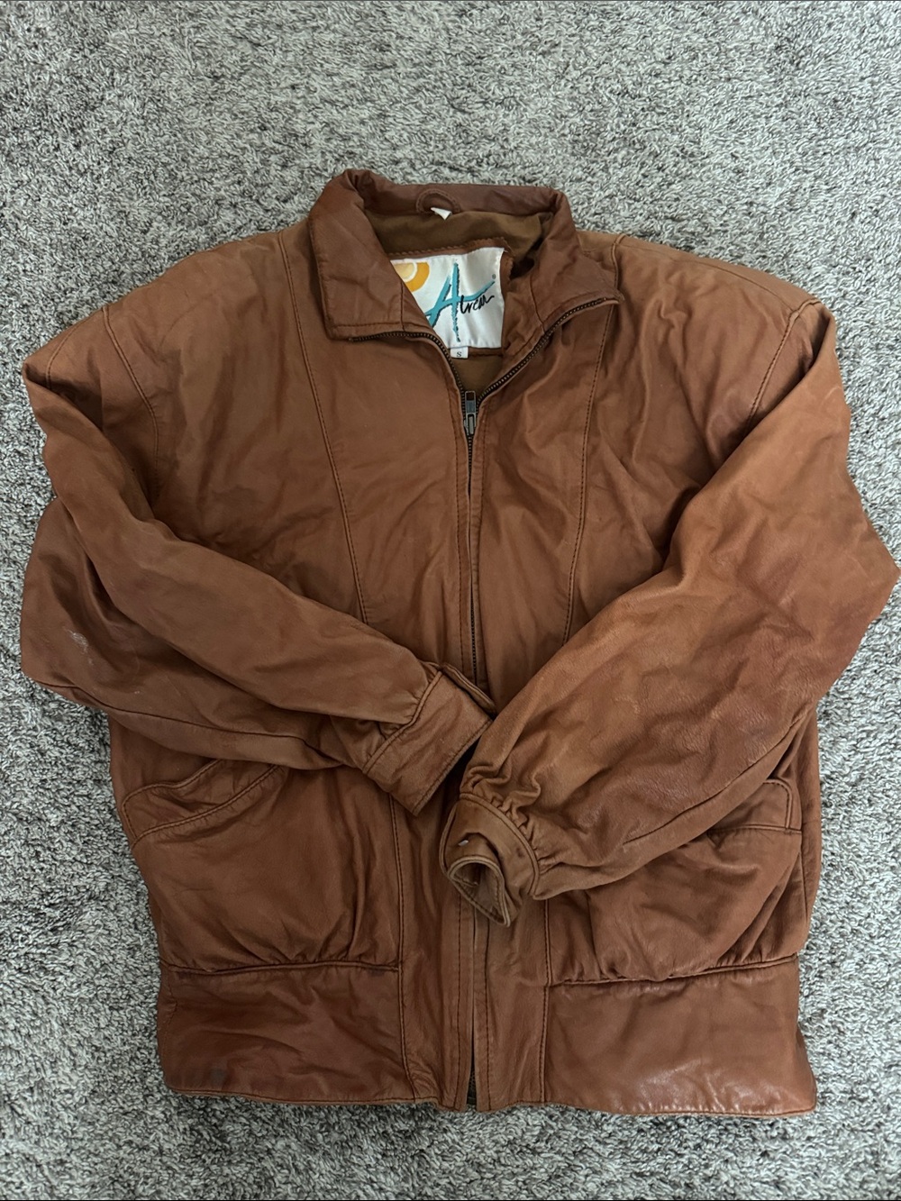 Men's Brown Leather Bomber Jacket - Classic Zip Front